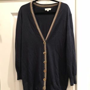 Large Navy Tory Burch cardigan with logo buttons